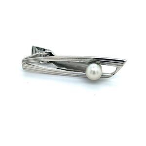Mikimoto Estate Akoya Pearl Mens Tie Clip 7 mm Sterling Silver M316